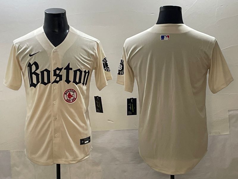 Men 2025 Boston Red Sox Blank Cream Five generations Joint Name Nike MLB Jersey style 4